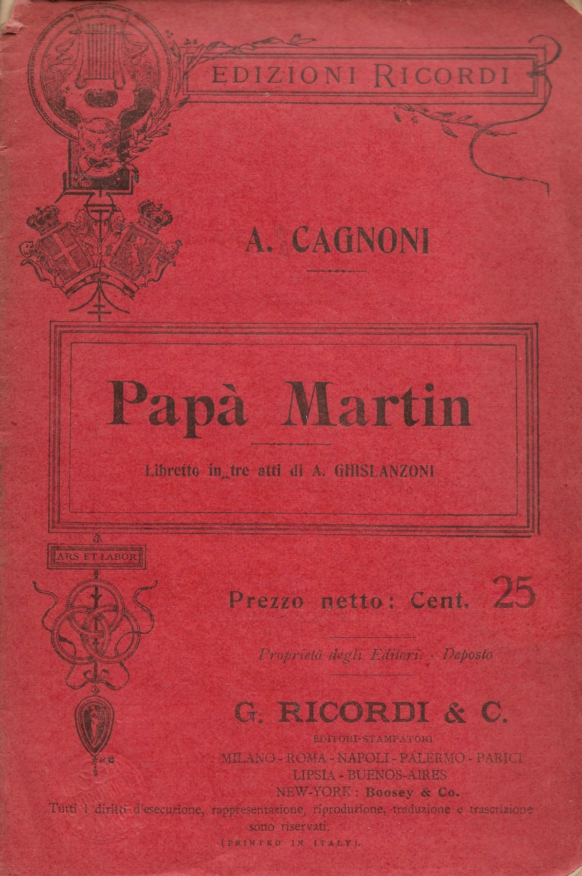 CAGNONI - Papa' Martin, libretto [it] – Bongiovanni Musica