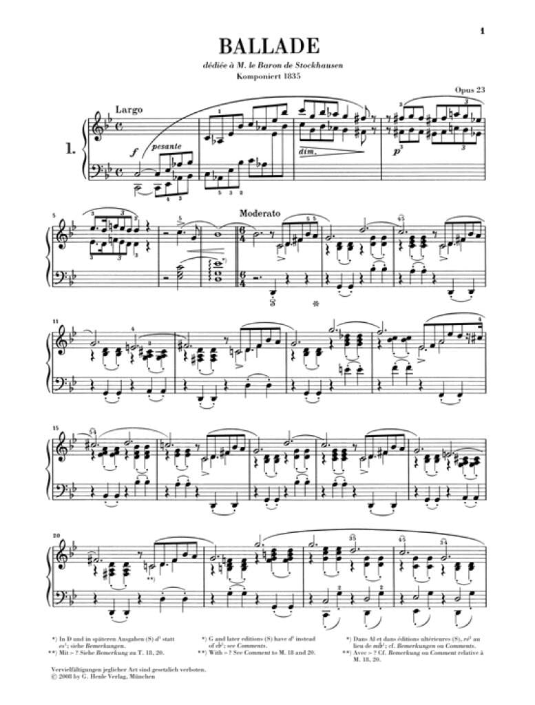 Chopin Ballades - Schirmer's Library - Spartiti Per Pianoforte Solo, 64 Pagine, NUOVO