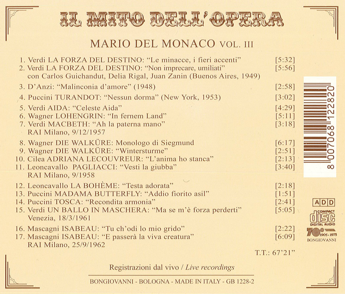 Il Mito dell'Opera - MARIO DEL MONACO III – Bongiovanni Musica
