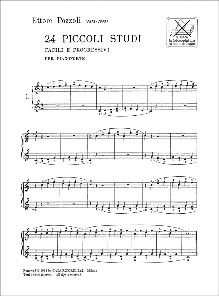 RICORDI POZZOLI – 16 STUDI DI AGILITA PER LE PICCOLE MANI (Klavier-Übungen)