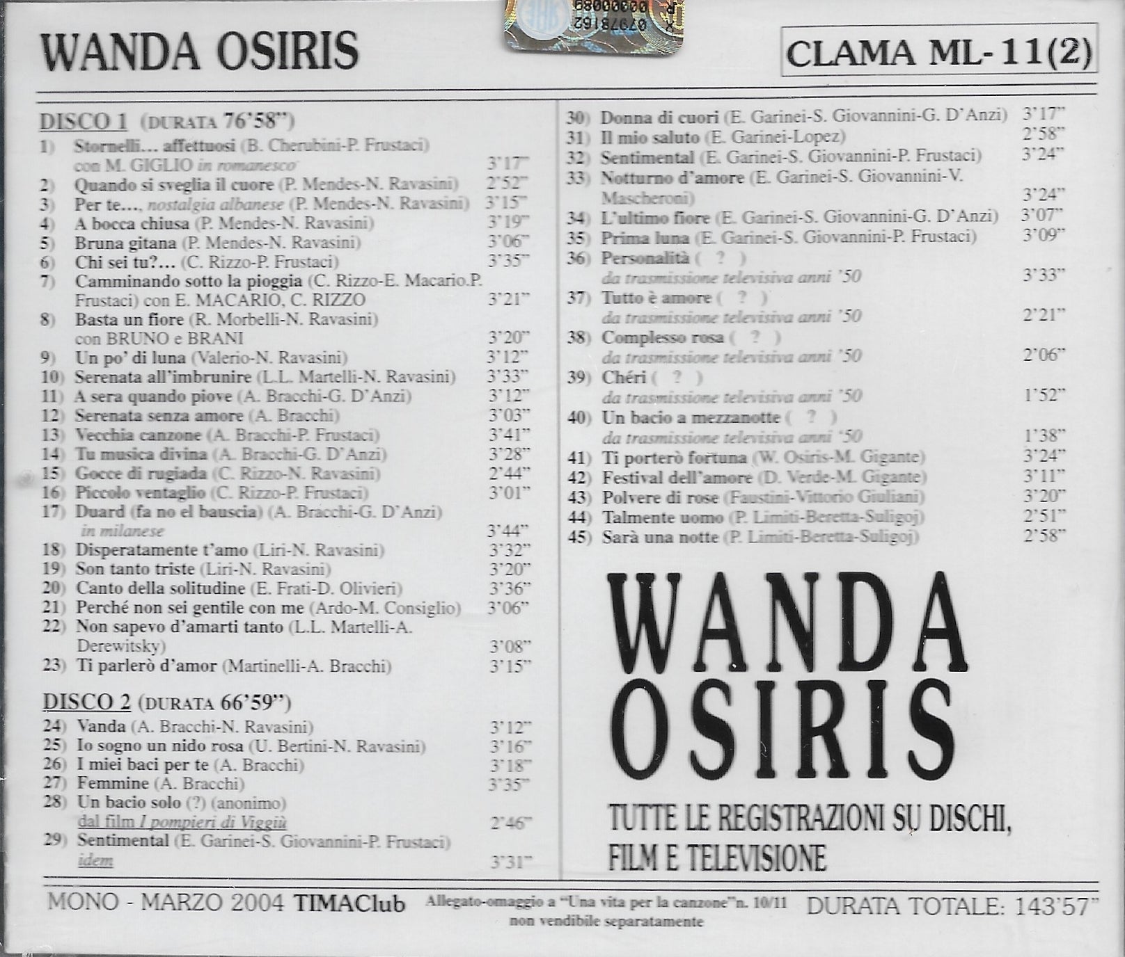 Una Vita Per La Canzone - WANDA OSIRIS – Bongiovanni Musica