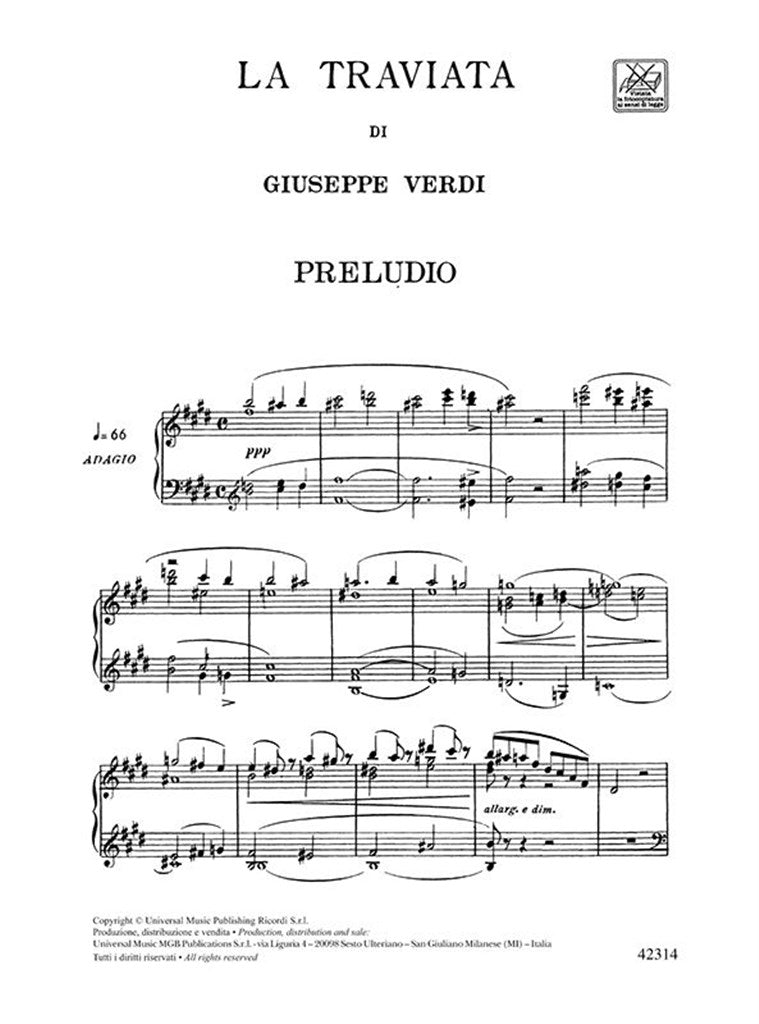VERDI - La Traviata, riduzione per canto e pianoforte [it
